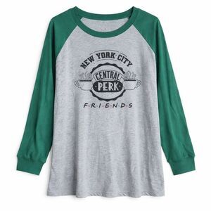 Friends Central Perk Raglan Tee Gray Green Graphic TV Shirt Women 6